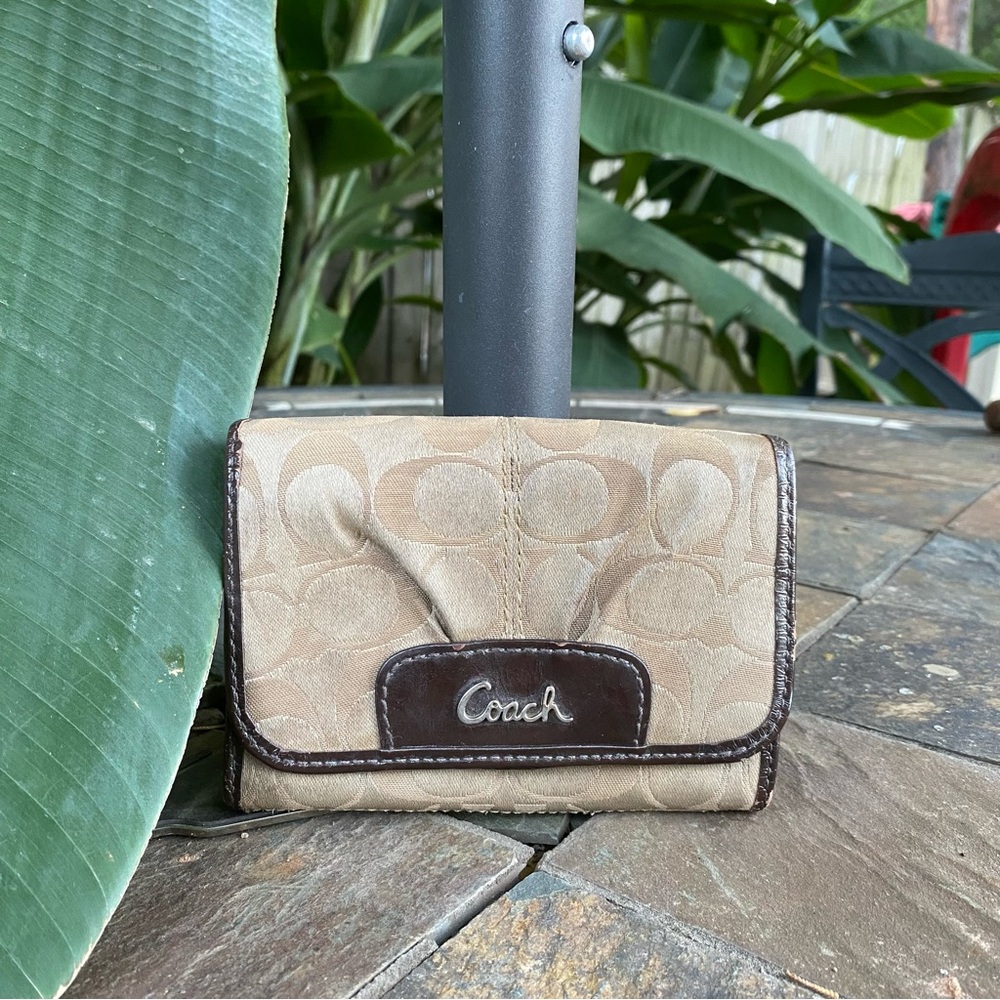 Coach Beige and Dark Brown Signature Wallet
